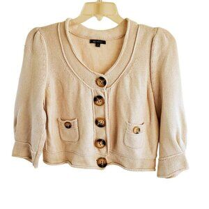 AK Anne Klein Cropped Cardigan XL Beige Cotton Silk Knit Vintage Style Parisian